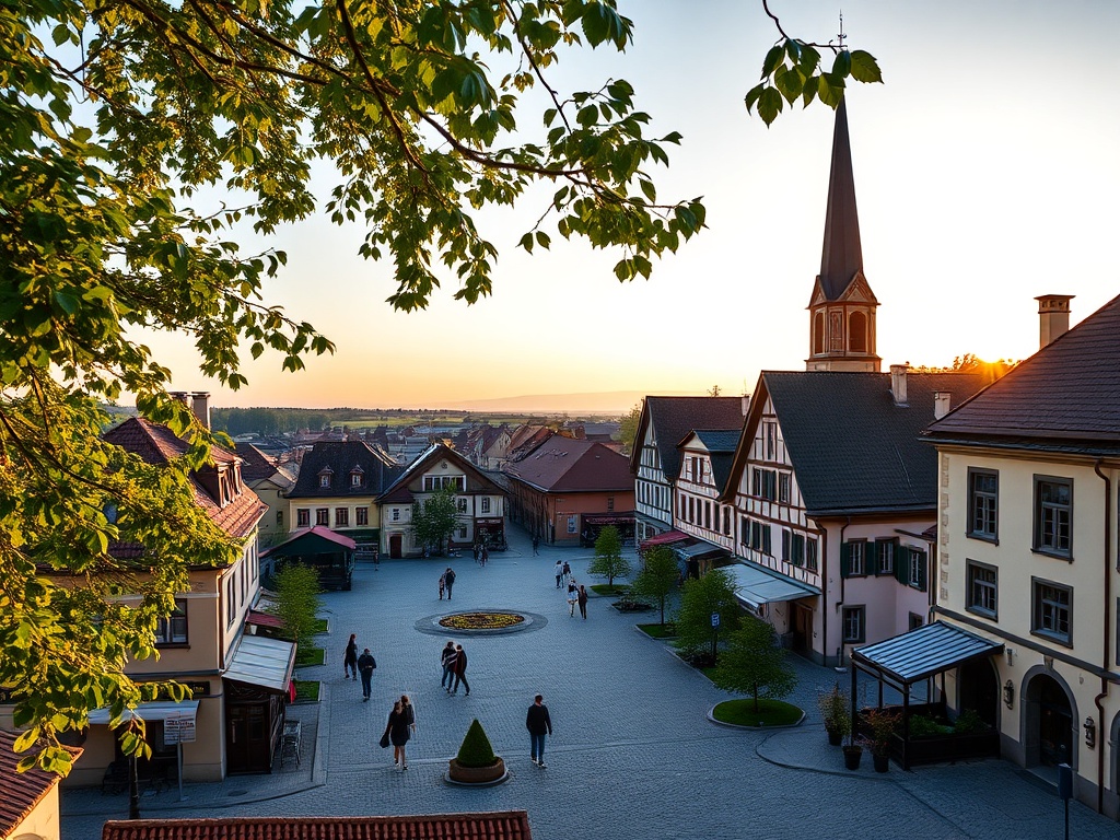 Widok na Międzyrzec Podlaski podczas wiosennego dnia, symbolizujący atmosferę majówki i wypoczynku.