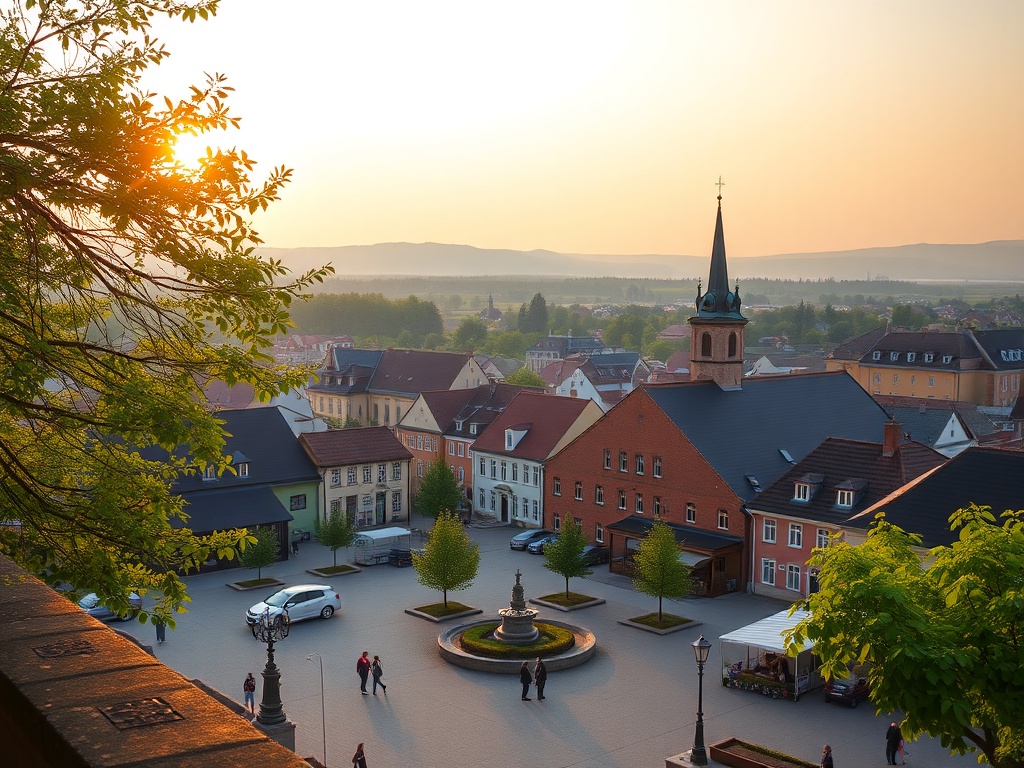 Panorama Międzyrzecza Podlaskiego z widokiem na zabytkowe budynki i zieleń miejską.